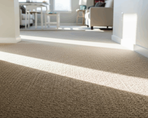 Freshly cleaned hallway carpet leading toward an open living space