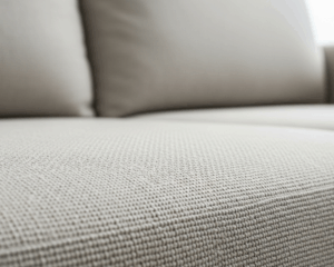 Macro shot of a freshly cleaned light-colored sofa fabric