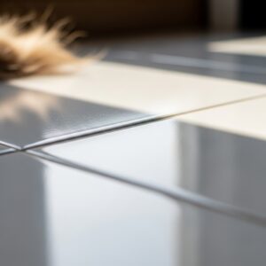 Macro shot of freshly cleaned tile and bright grout lines