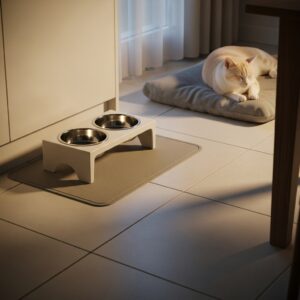 Tile floor with a clean feeding station