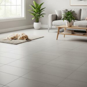 modern living room with clean tile flooring